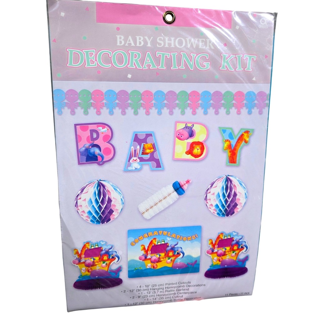 Amscan Baby Shower Decorating Kit 11pc Noahs Ark Animal Theme Pastel‎ Vintage